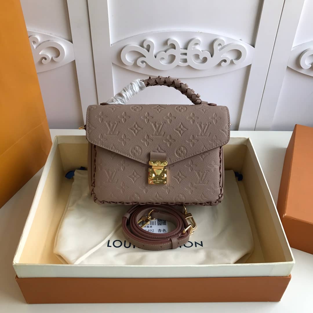Louis Vuitton Pochette Metis Braided Monogram Empreinte Replica Apricot M43942