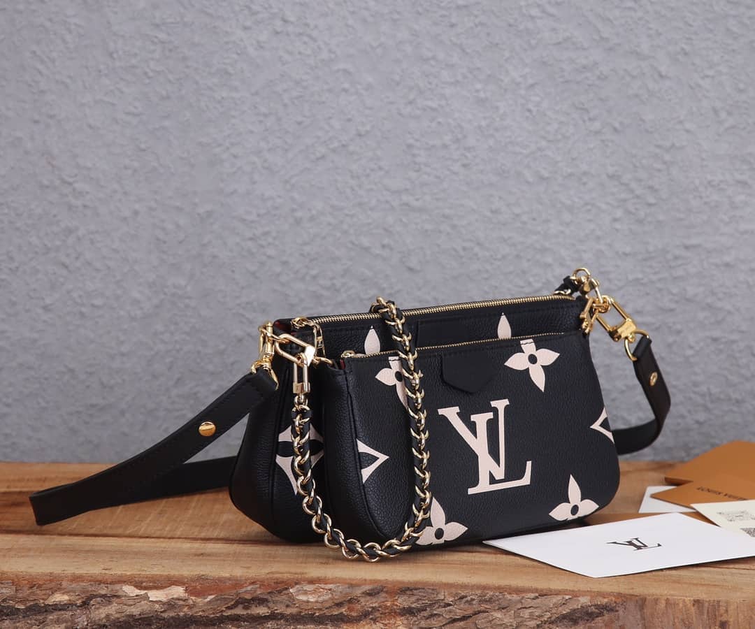 Louis Vuitton Pochette Monogram Empreinte Cowhide Leather Replica Crossbody Bag Black M45777