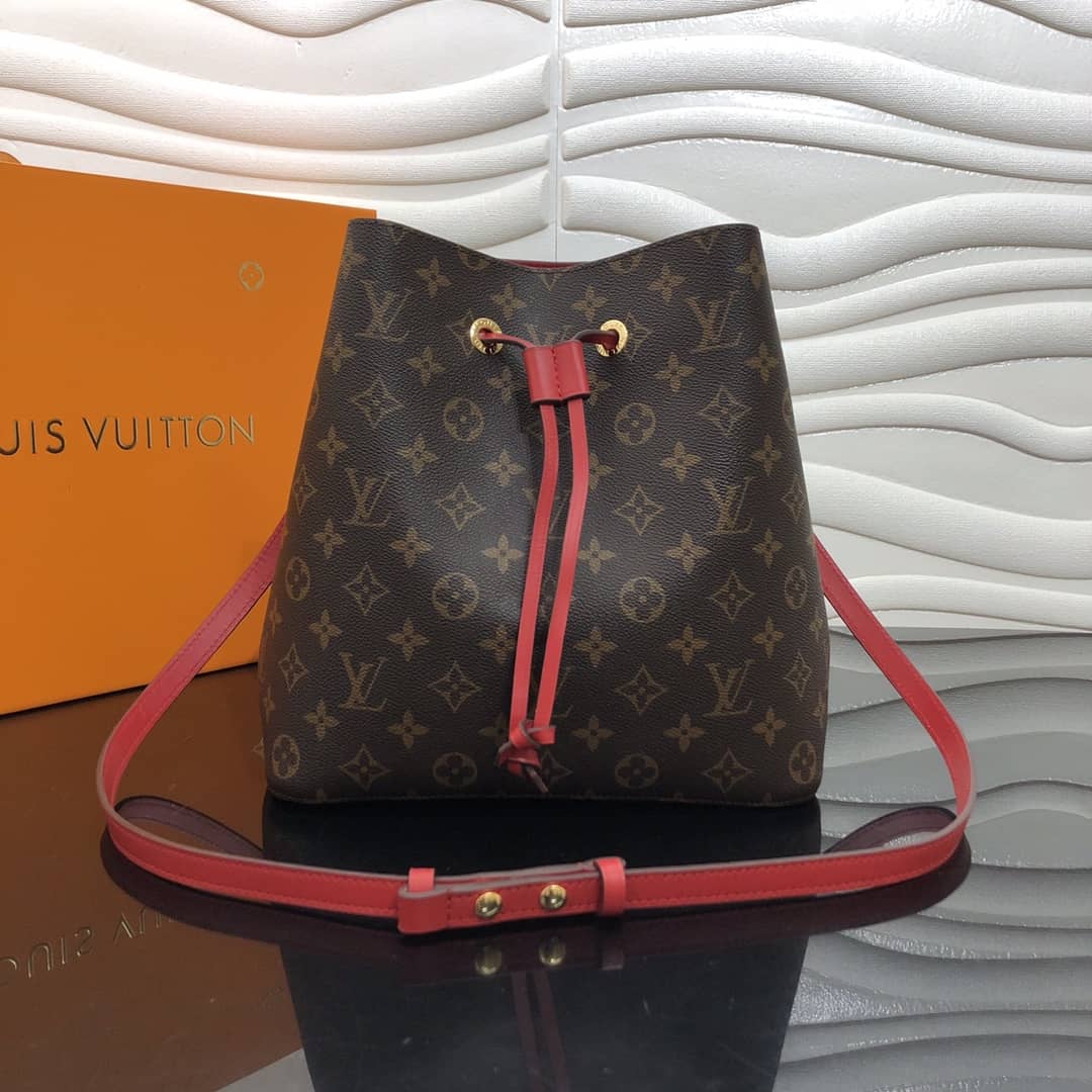 Louis Vuitton Neonoe Replica Bucket Bag Brown Red M44020