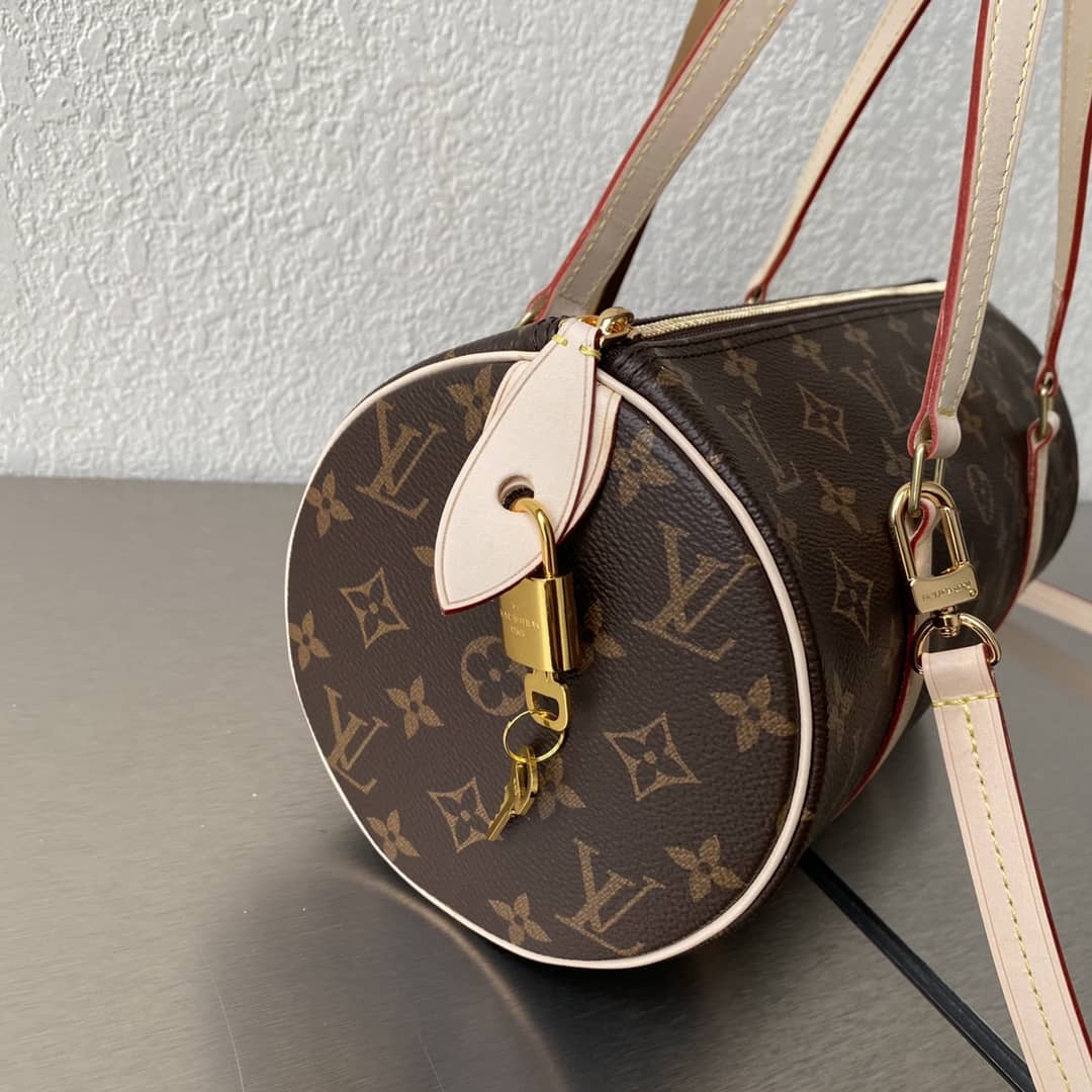 Wholesale LV Leather Cylinder Replicas Shoulder Bag Brown