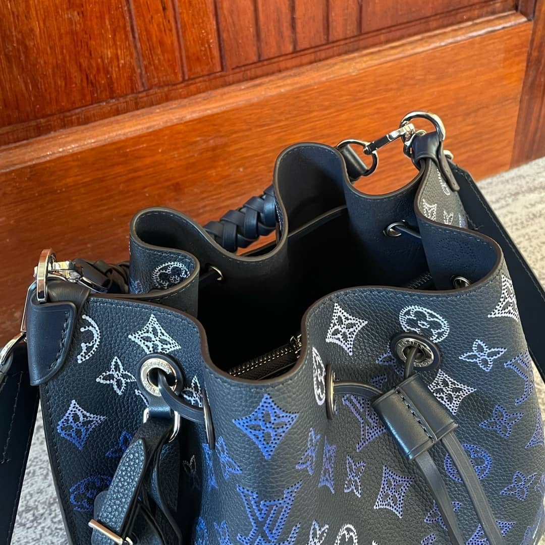 Louis Vuitton Mahina Perforated Calfskin Muria Dark Blue M59554 Replica Bucket Bag