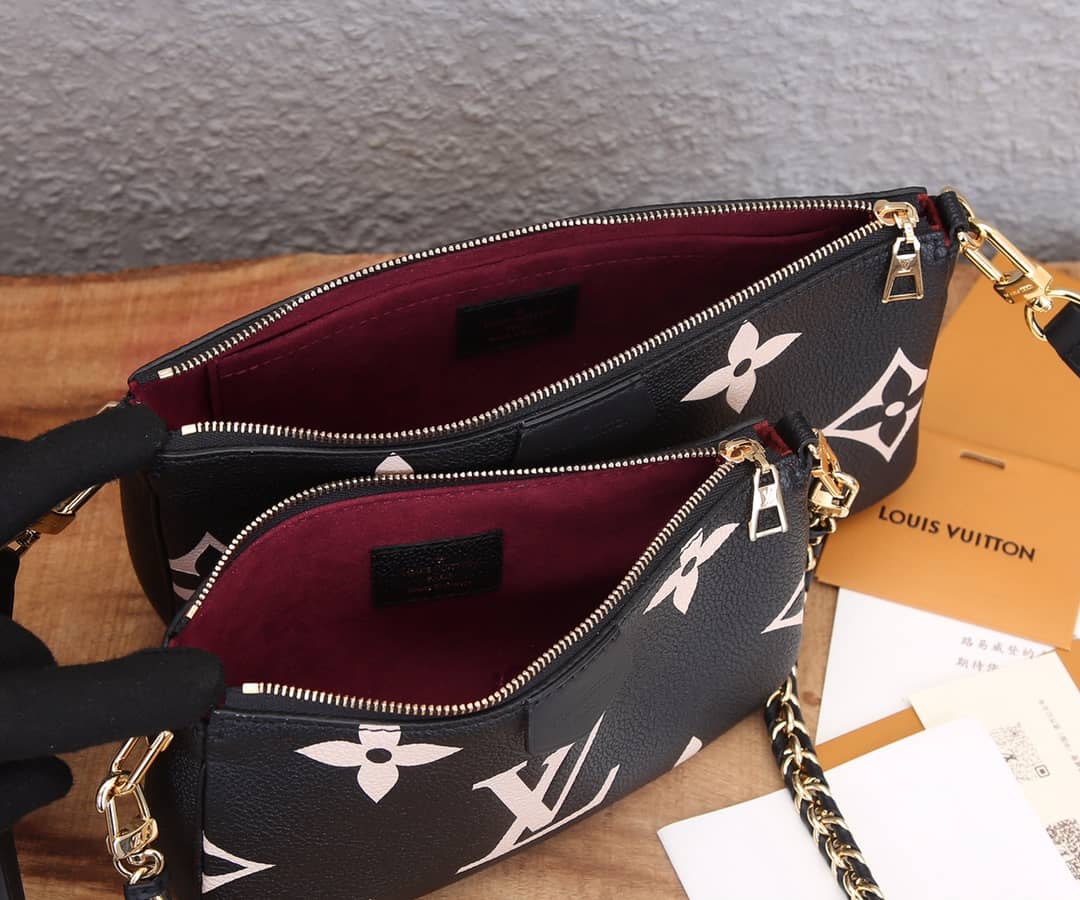 Louis Vuitton Pochette Monogram Empreinte Cowhide Leather Replica Crossbody Bag Black M45777