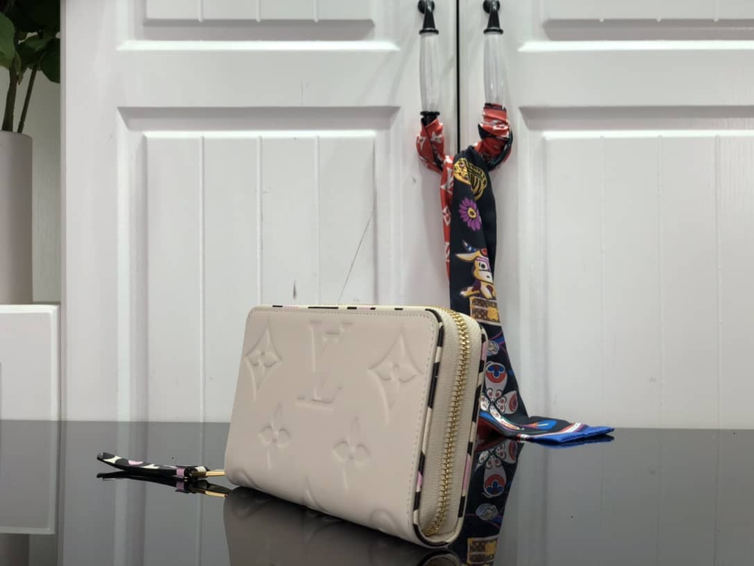 Louis Vuitton Monogram Empreinte Leather with Animal-Print Zippy Wallet Replica White M80680