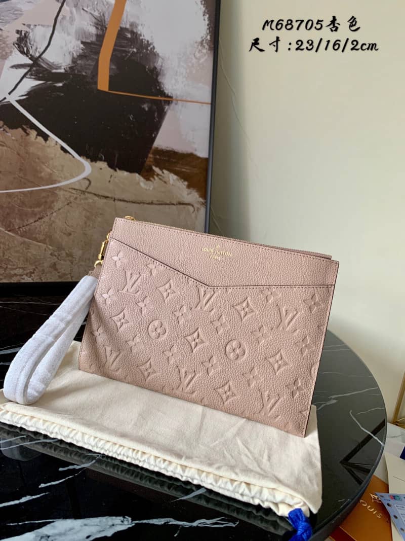 Louis Vuitton Pochette Melanie MM Monogram Empreinte Replica Clutch Apricot M68705