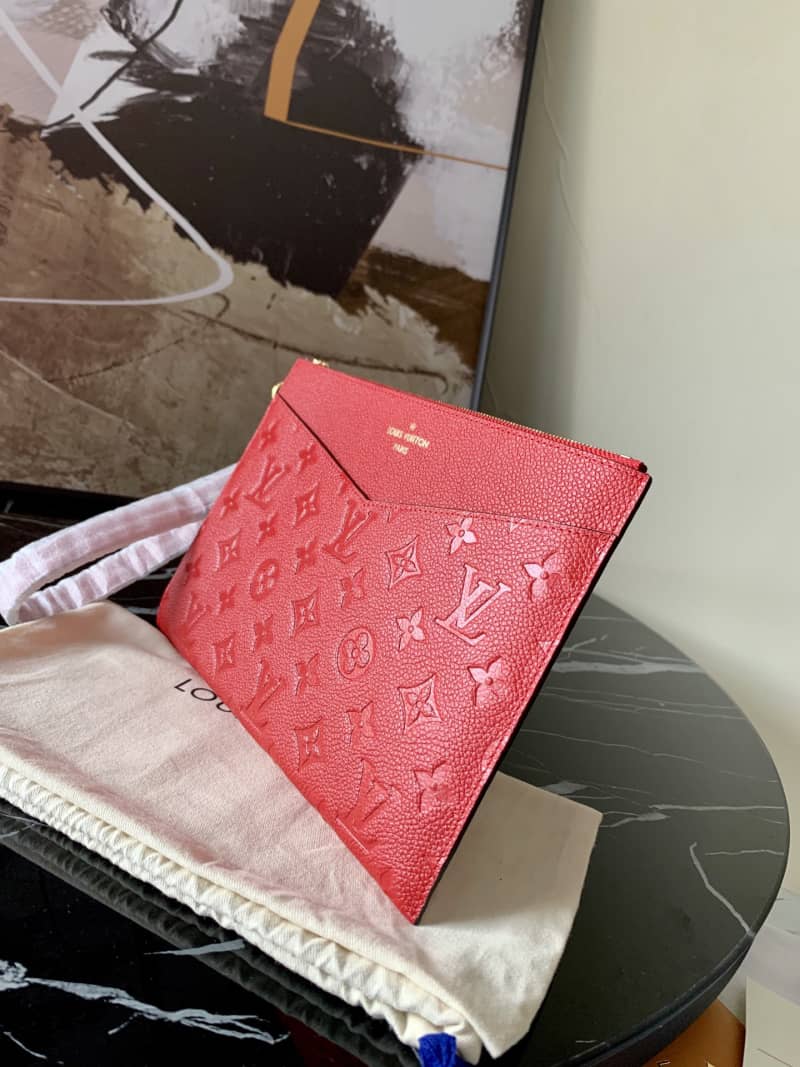 Louis Vuitton Pochette Melanie MM Monogram Empreinte Replica Clutch Red M68705