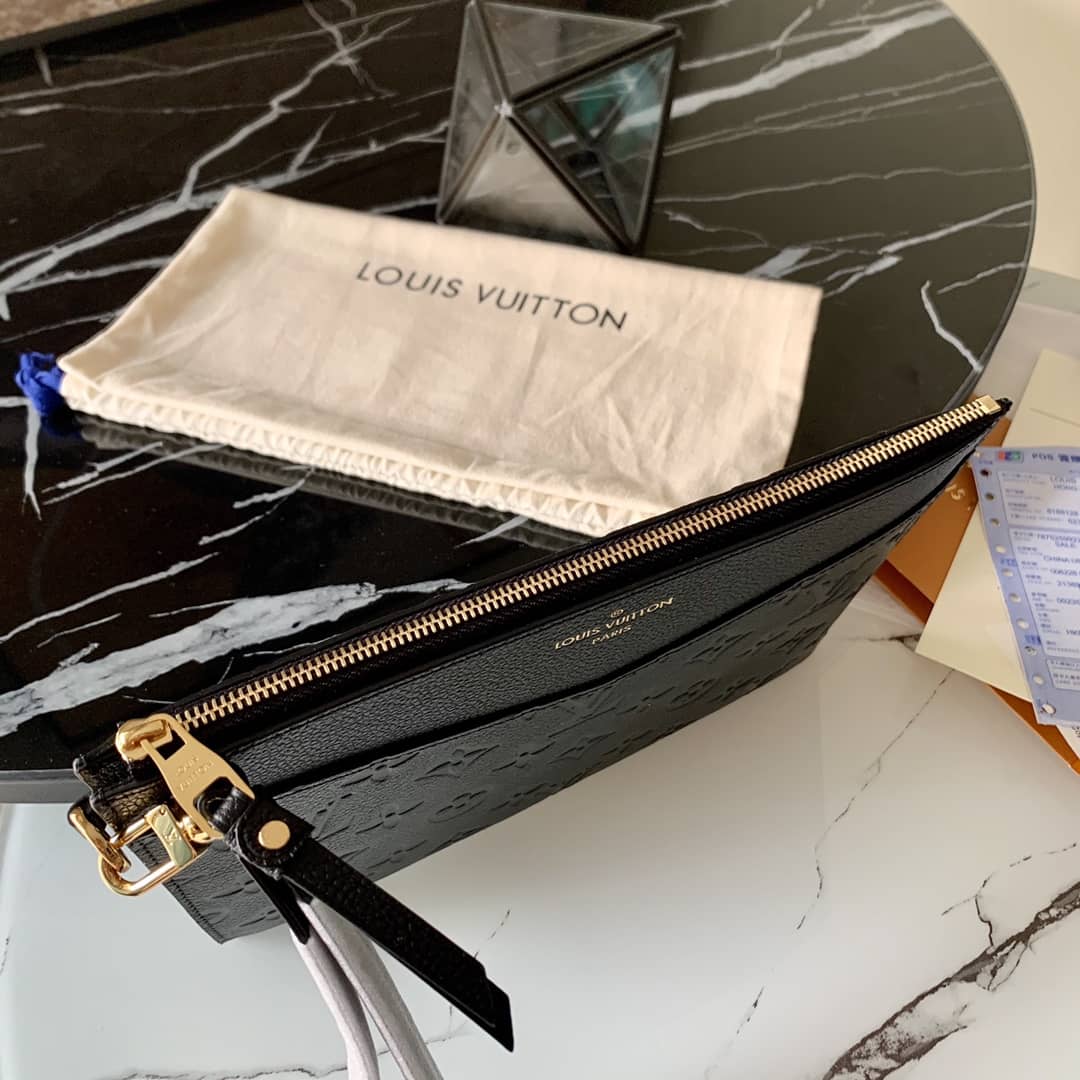 Louis Vuitton Pochette Melanie MM Monogram Empreinte Replica Clutch Black M68705