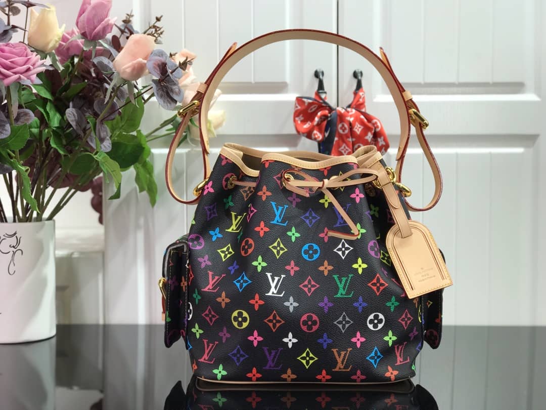 Louis Vuitton Monogram Multicolor Petit Noe Replica Shoulder Bag Black M42229