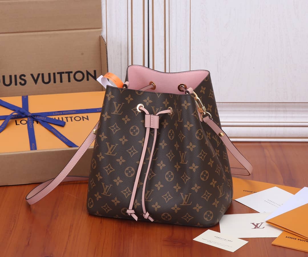 Louis Vuitton Neo Noe Monogram Replica Drawstring Bag Pink M44022