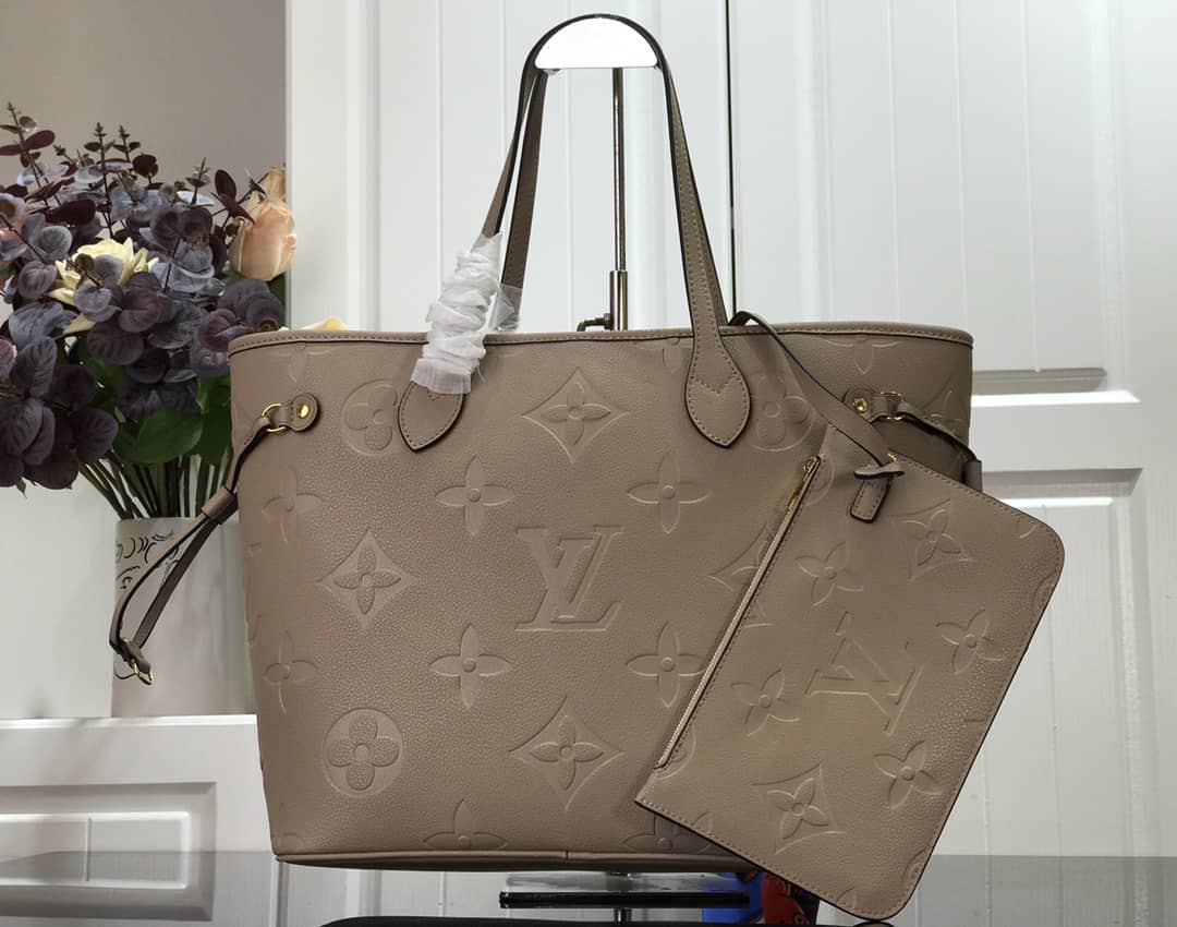 Louis Vuitton Neverfull MM Monogram Empreinte Tourterelle Bag Replica Gray M45686