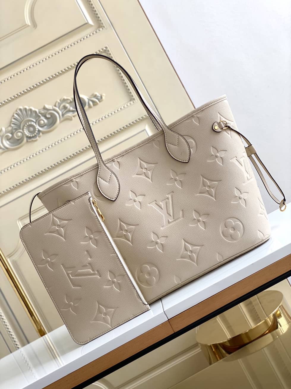 Louis Vuitton Monogram Empreinte Neverfull MM White M45684 Replica Tote