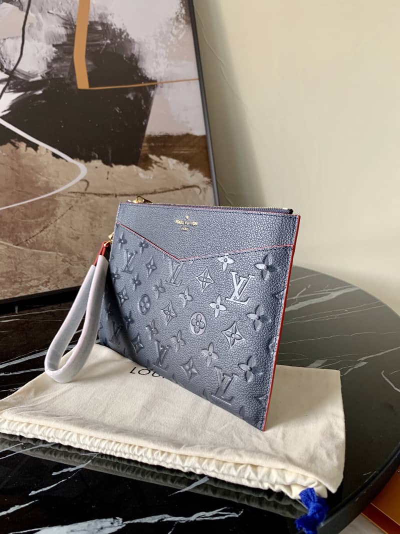 Louis Vuitton Pochette Melanie MM Monogram Empreinte Replica Clutch Blue M68705