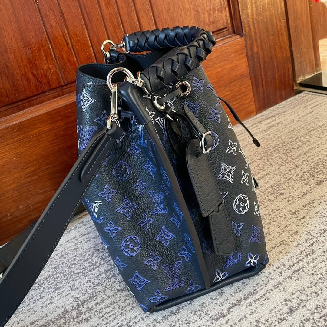 Louis Vuitton Mahina Perforated Calfskin Muria Dark Blue M59554 Replica Bucket Bag