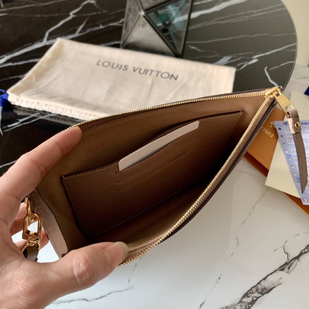 Louis Vuitton Pochette Melanie MM Monogram Empreinte Replica Clutch Apricot M68705