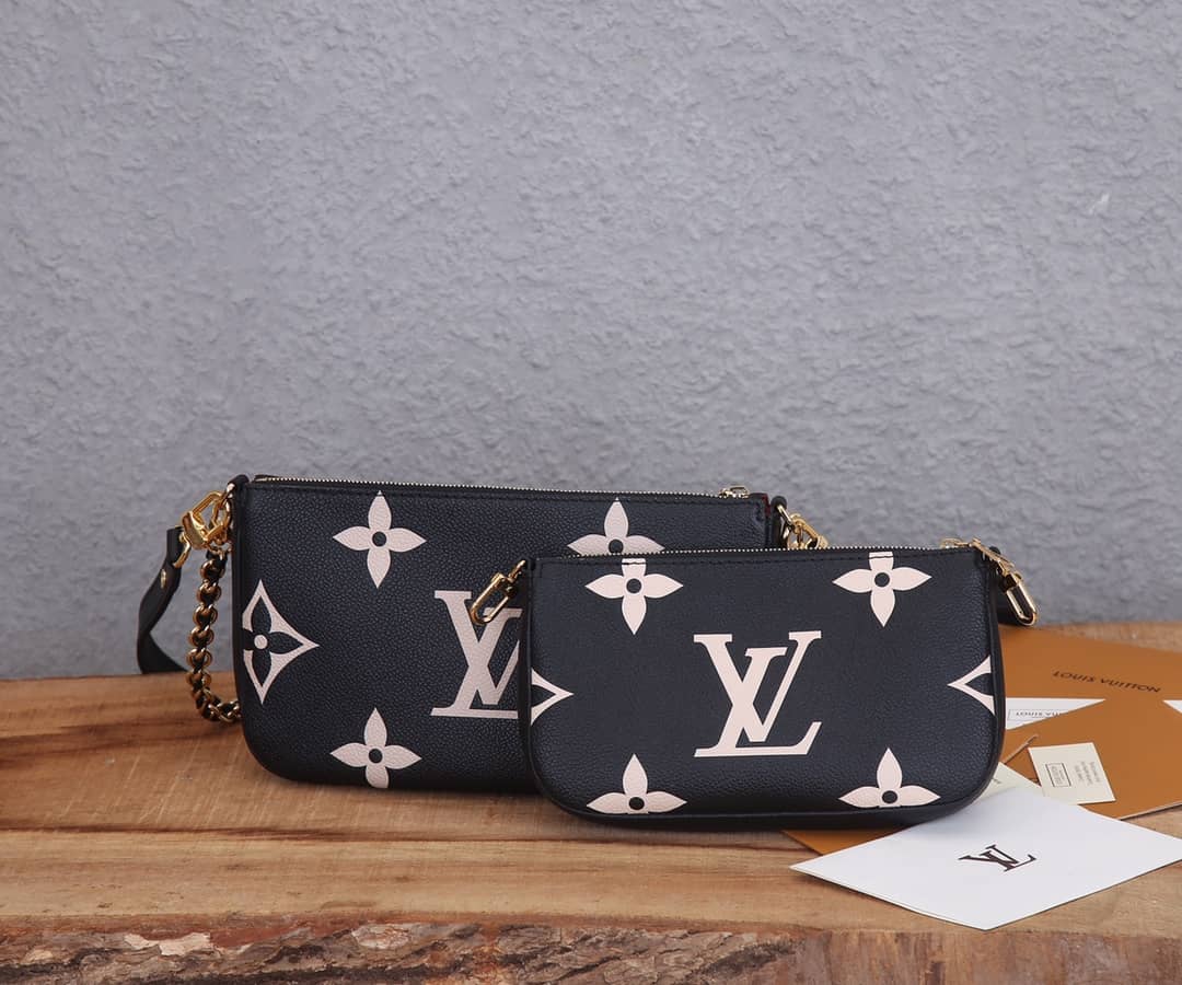 Louis Vuitton Pochette Monogram Empreinte Cowhide Leather Replica Crossbody Bag Black M45777