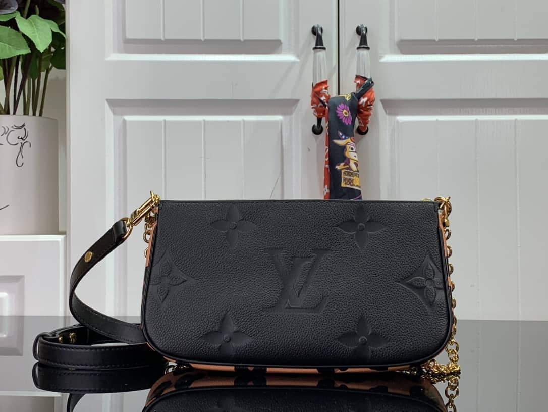Louis Vuitton Pochette Monogram Empreinte Cowhide Leather Replica Crossbody Bag Black M45777