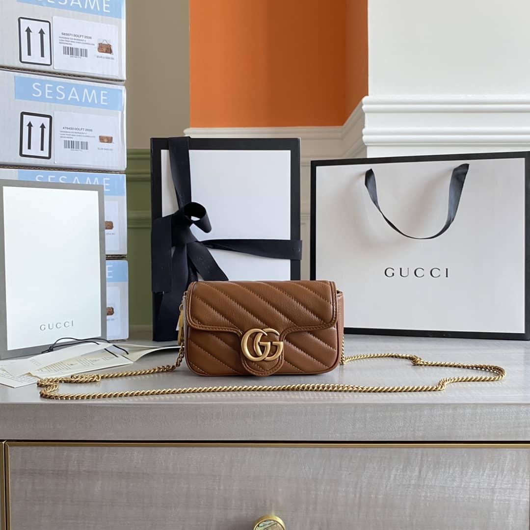 Gucci GG Marmont Matelasse Leather Mini Shoulder Bag Replica Brown 476433
