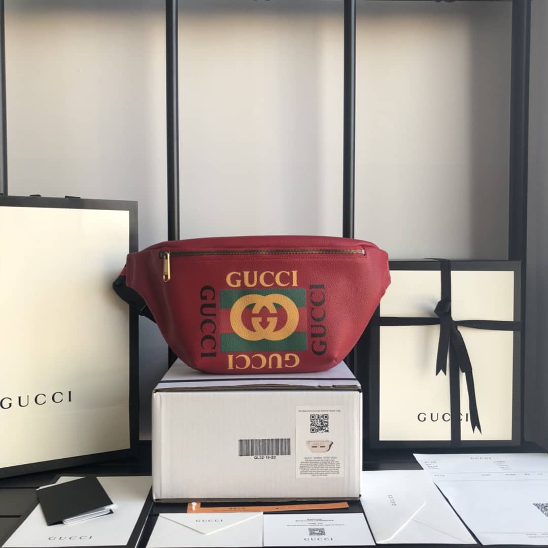 Gucci Print Leather Belt Waist Bum Bag Replica Red 493869
