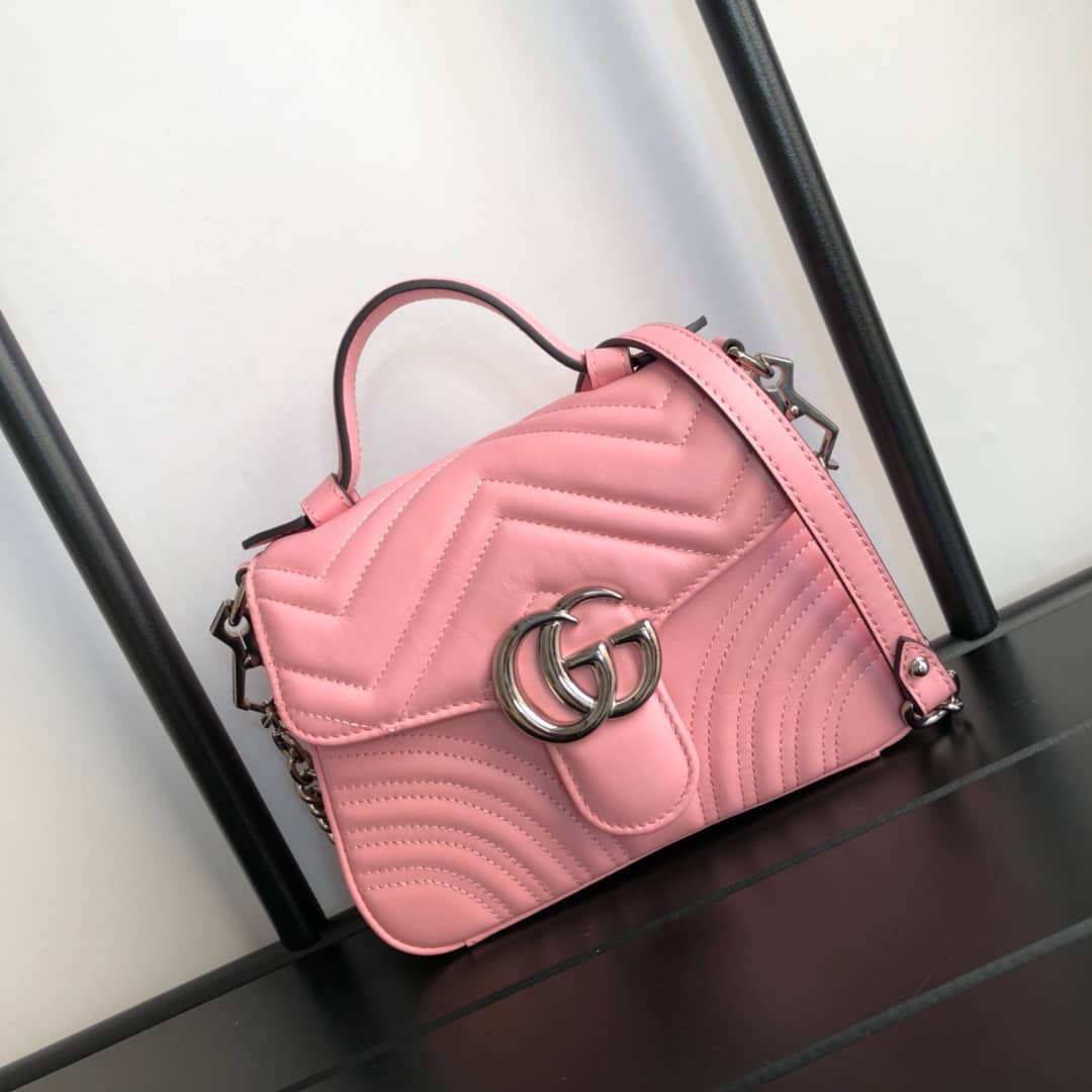 Gucci GG Marmont Mini Leather Top Handle Bag Replica Pink 547260