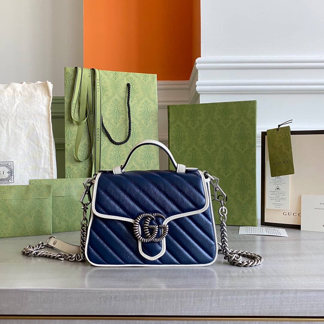 Gucci GG Marmont Mini Top Handle Bag Replica Blue 583571