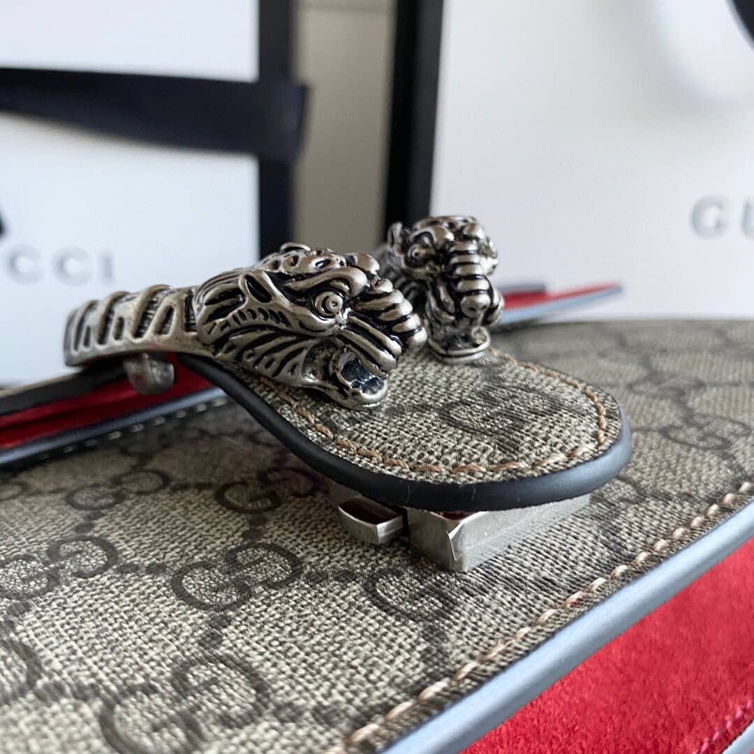 Gucci Dionysus Dupe GG Supreme Dionysus Chain Replica Shoulder Bag Gray Red 400249