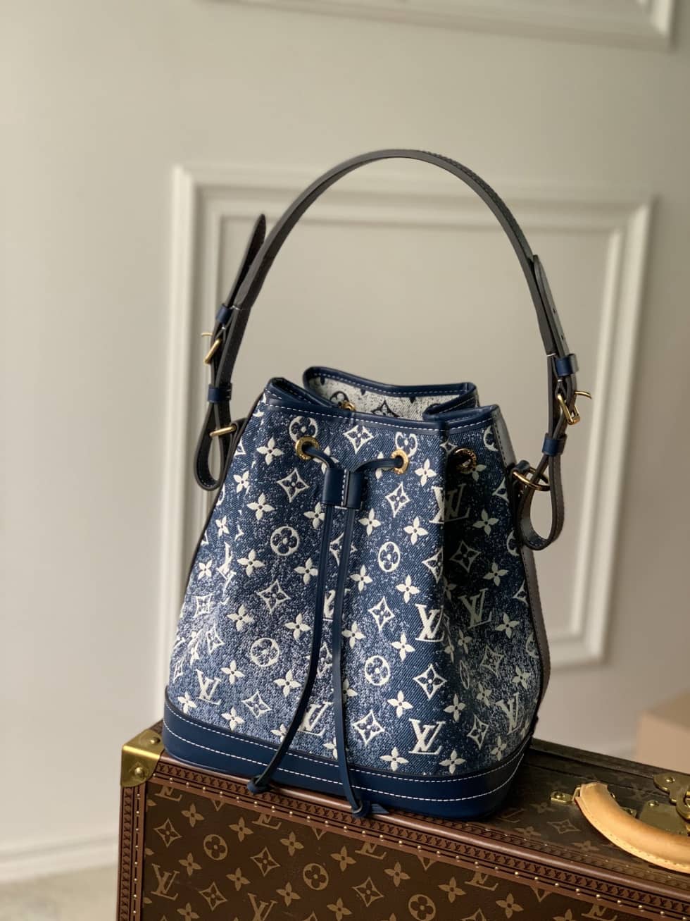 Louis Vuitton Denim Jacquard Textil Petit Noe Blue M59606 Replica Bucket Bag