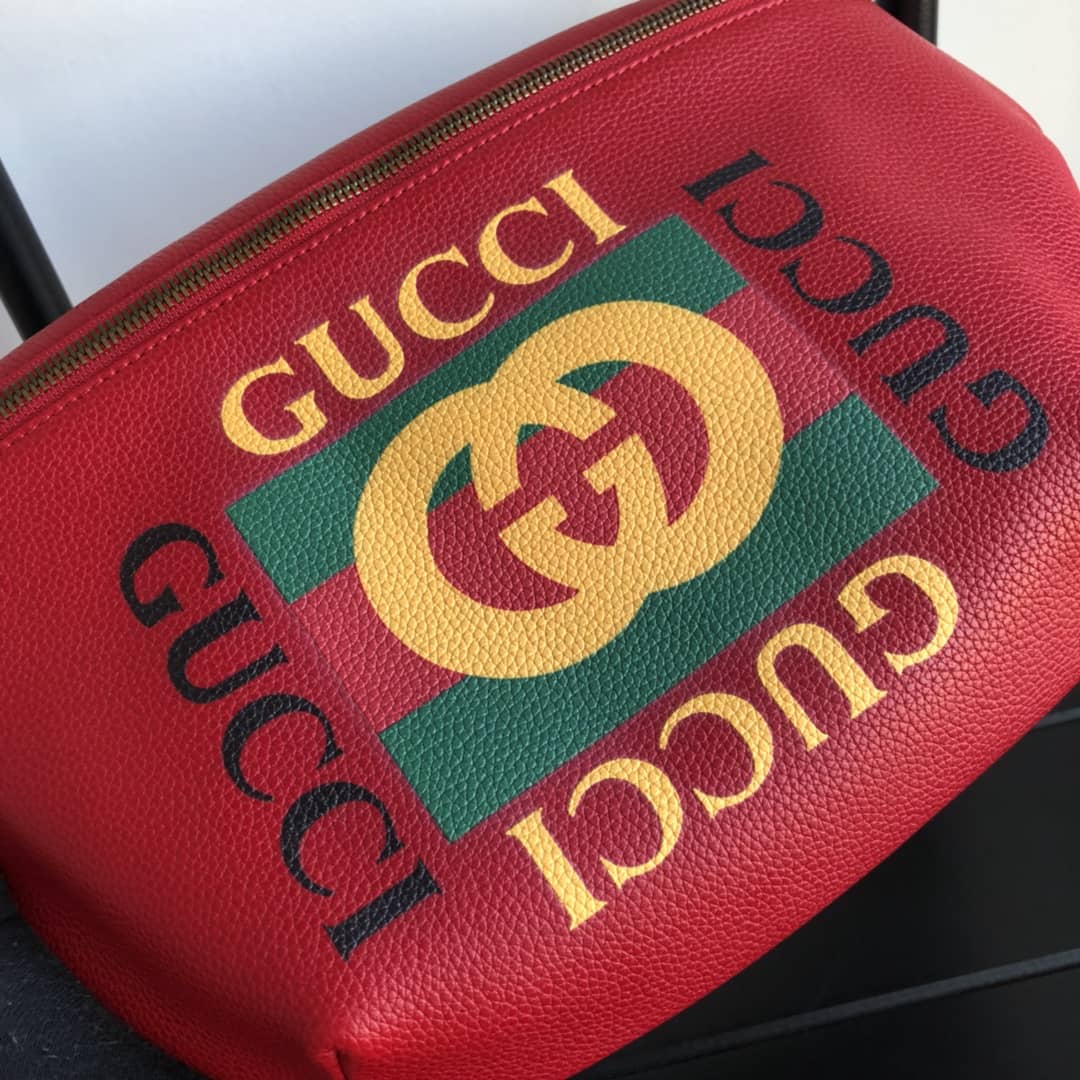 Gucci Print Leather Belt Waist Bum Bag Replica Red 493869
