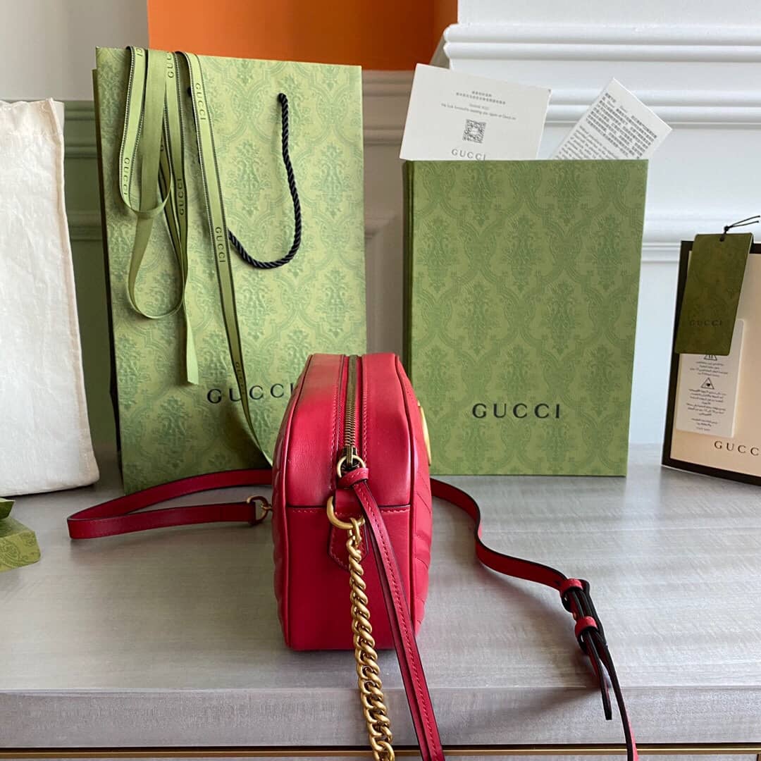 Gucci Handbag Dupes GG Marmont Small Shoulder Handbag Camera Bag Replica Red 447632