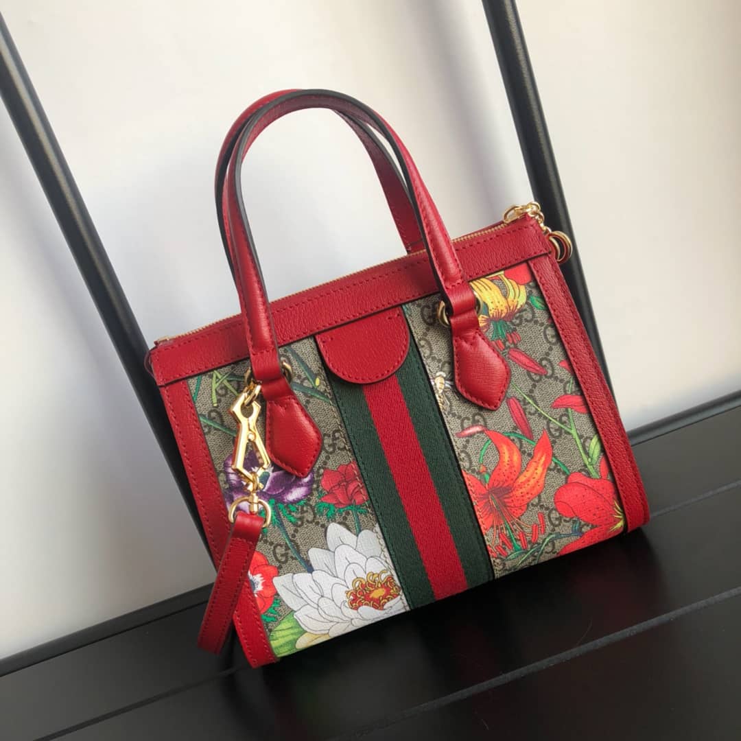 Gucci GG Supreme Ophidia Small Tote Shoulder Bag Replica Red 547551