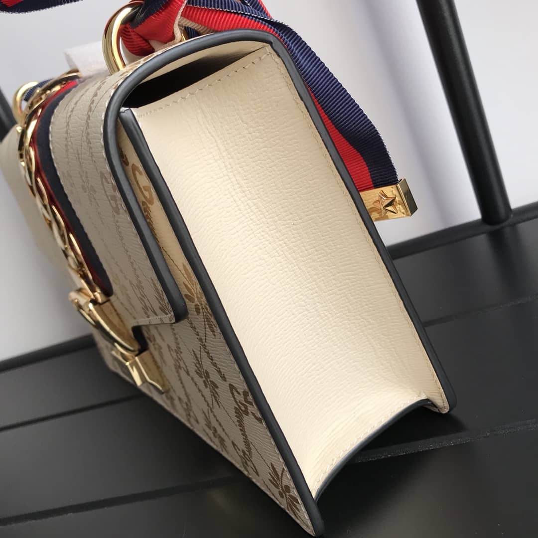 Gucci Sylvie Small Leather Shoulder Bag Replica Beige 524405