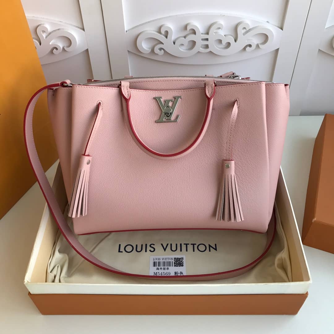 Louis Vuitton Lockmeto Tote Leather Tote Replica Pink M54569