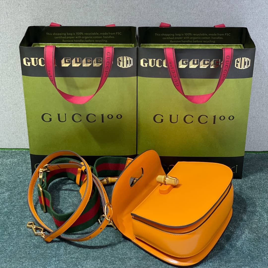 Gucci Bamboo 1947 Small Top Handle Bag 675797 Orange Replica
