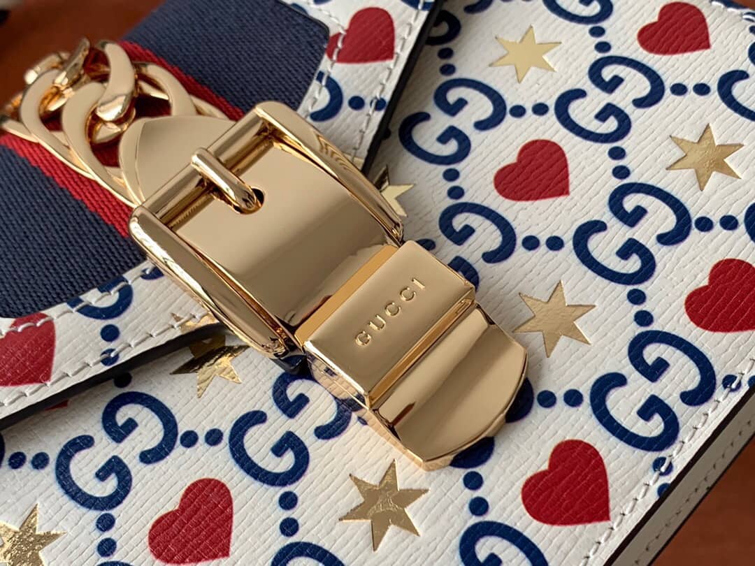 Gucci Sylvie Leather Mini Shoulder Bag Replica White Blue 470270