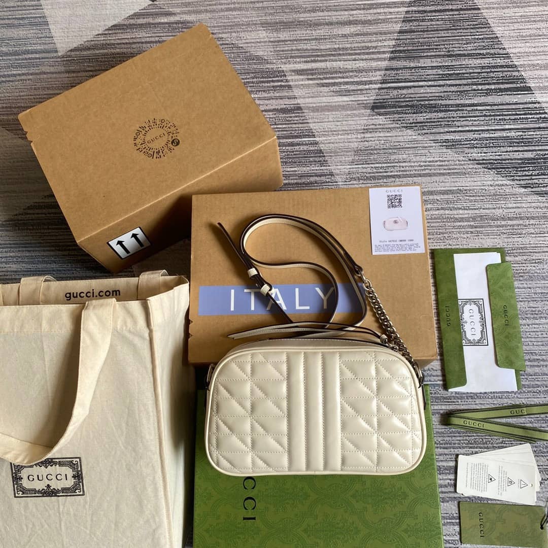 Gucci Handbag Dupes GG Marmont Small Shoulder Handbag Camera Bag Replica White 447632