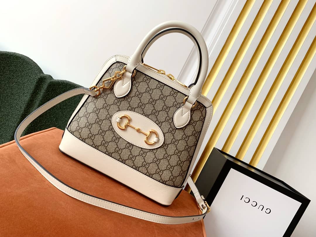 Gucci Horsebit Bag Dupe 1955 Small GG Supreme Grainy Leather Handle Bag Replica White 621220
