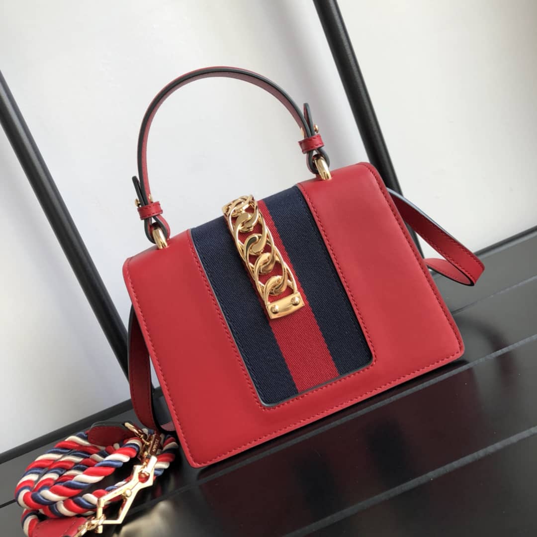 Gucci Sylvie Leather Mini Shoulder Bag Replica White Red 470270