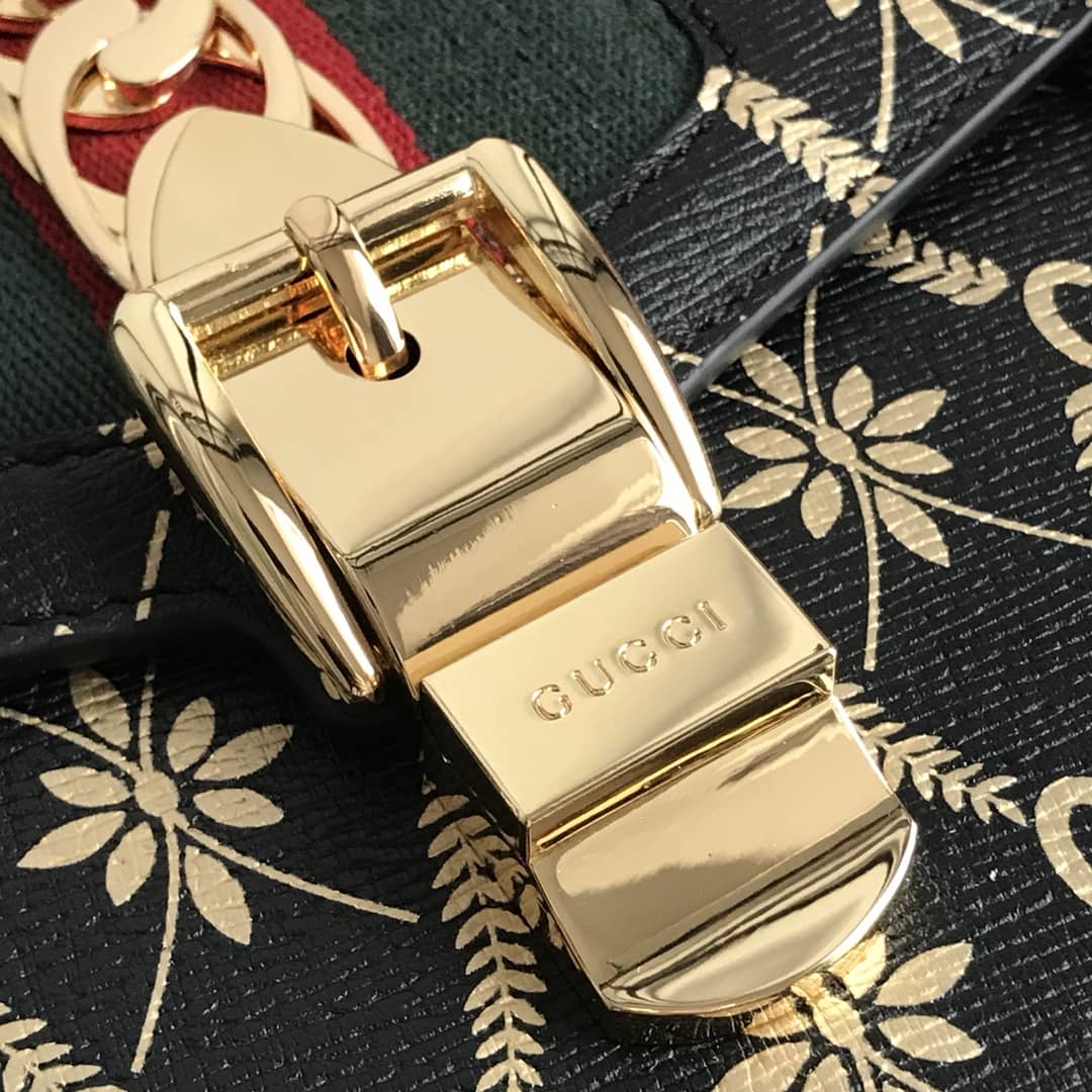 Gucci Sylvie Small Leather Shoulder Bag Replica Black 524405