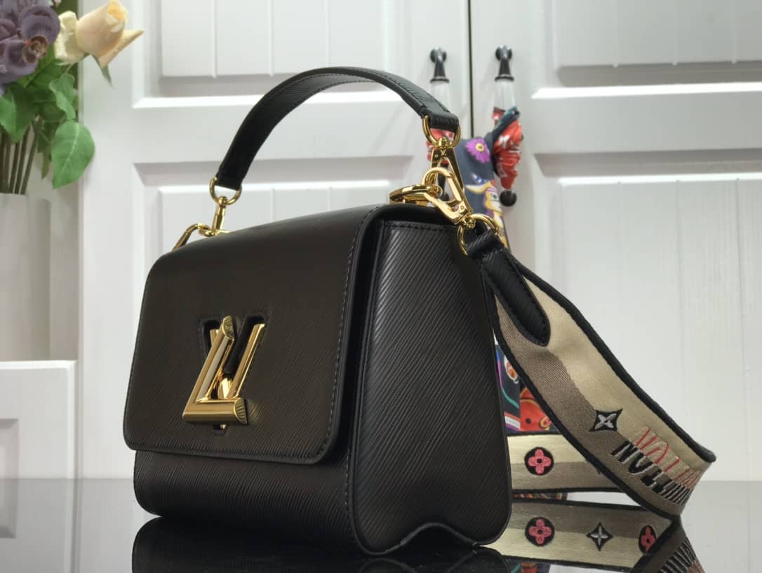 Louis Vuitton Twist MM Golden Lock Handle Epi Leather Replica Crossbody Bag Black M57506