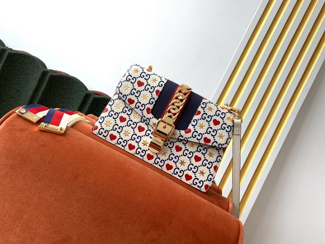 Gucci Bag Dupes Small Leather Shoulder Bag Replica White Blue 524405