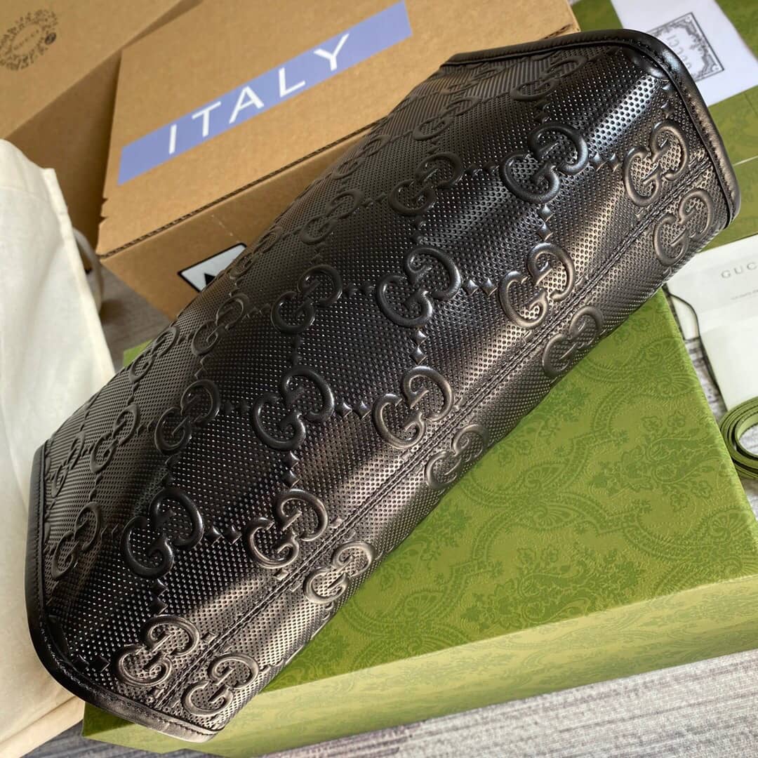 Gucci GG Leather Embossed Cosmetic Case Replica Black 625568