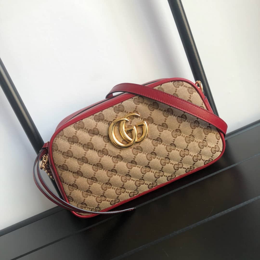 Gucci Handbag Dupes GG Marmont Small Shoulder Handbag Camera Bag Replica Brown 447632