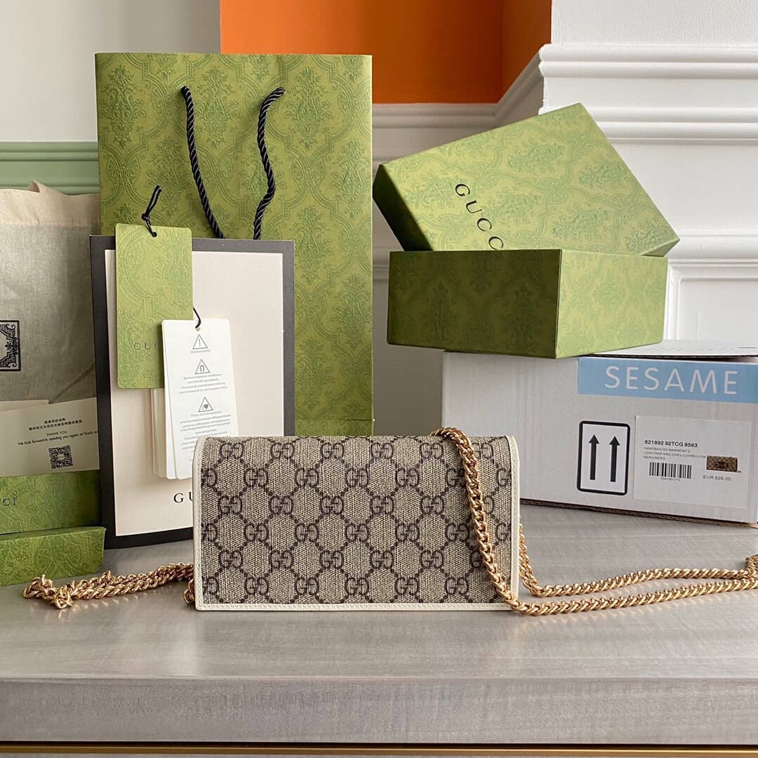 Gucci GG Supreme Horsebit 1955 Chain Wallet Replica White 621892