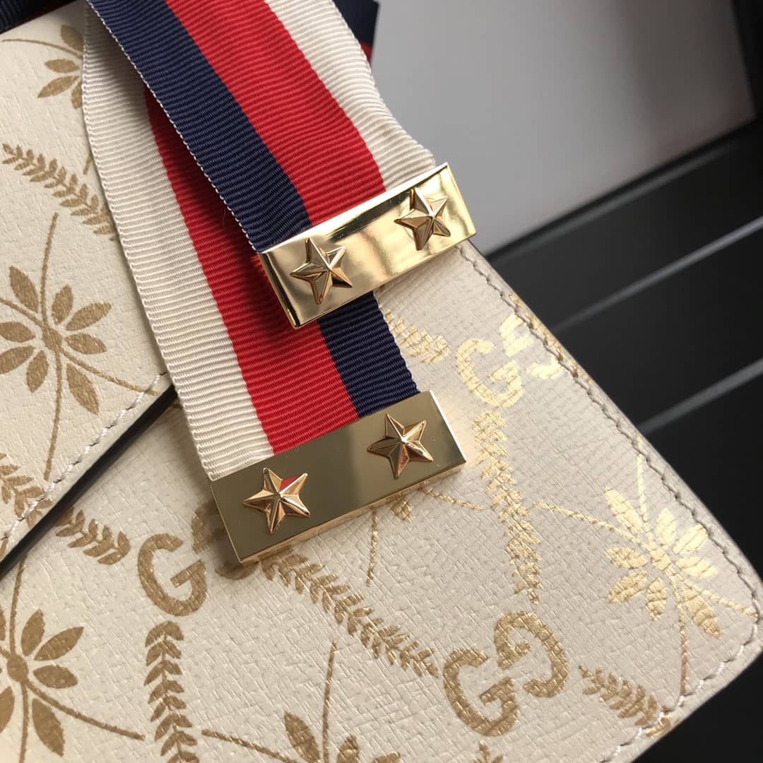 Gucci Sylvie Small Leather Shoulder Bag Replica Beige 524405