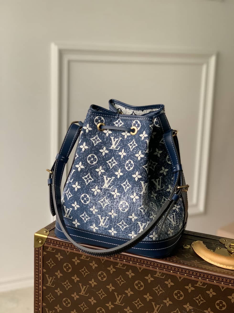 Louis Vuitton Denim Jacquard Textil Petit Noe Blue M59606 Replica Bucket Bag