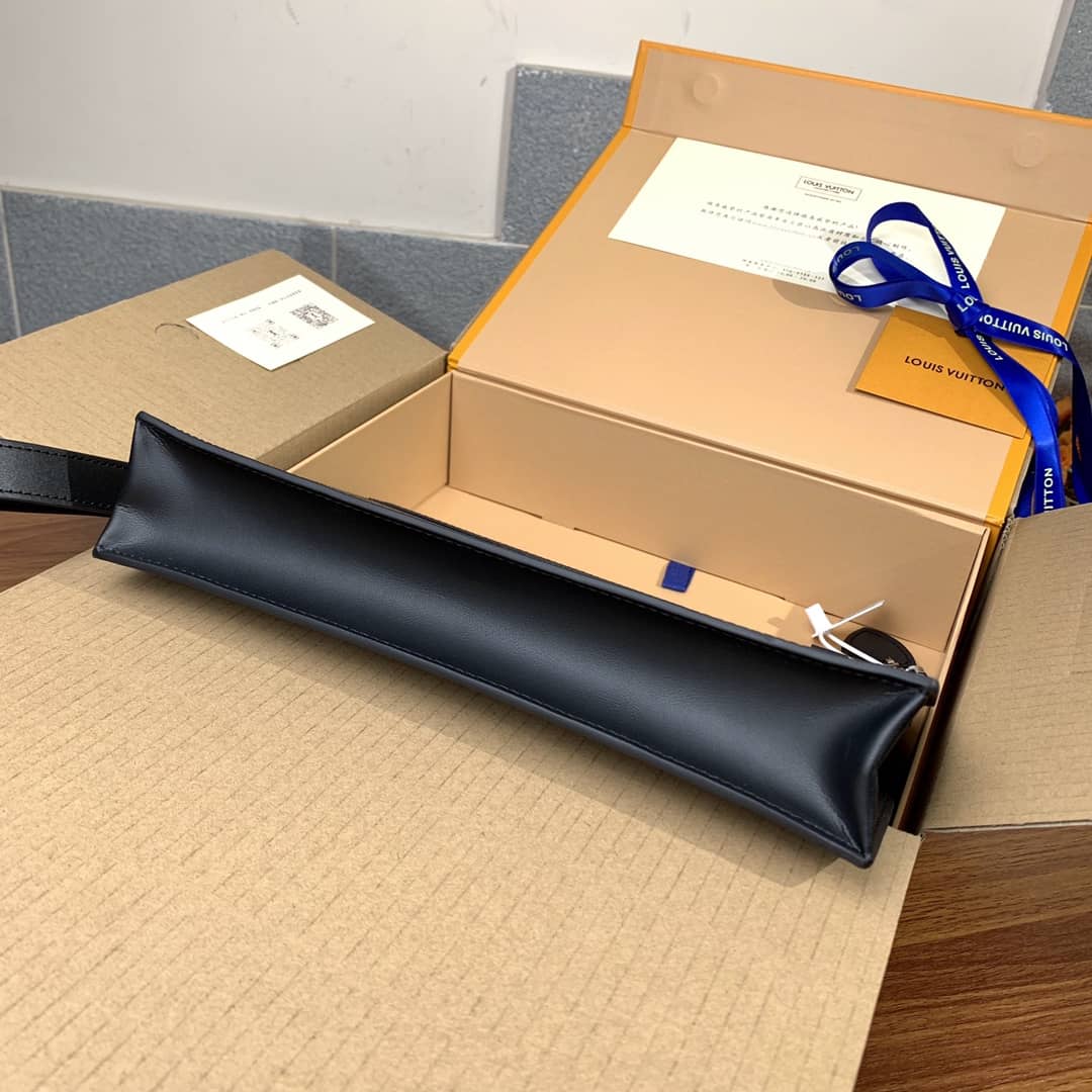 Louis Vuitton Damier Infini 3D Cowhide Leather Standing Pouch Replica Blue N60449