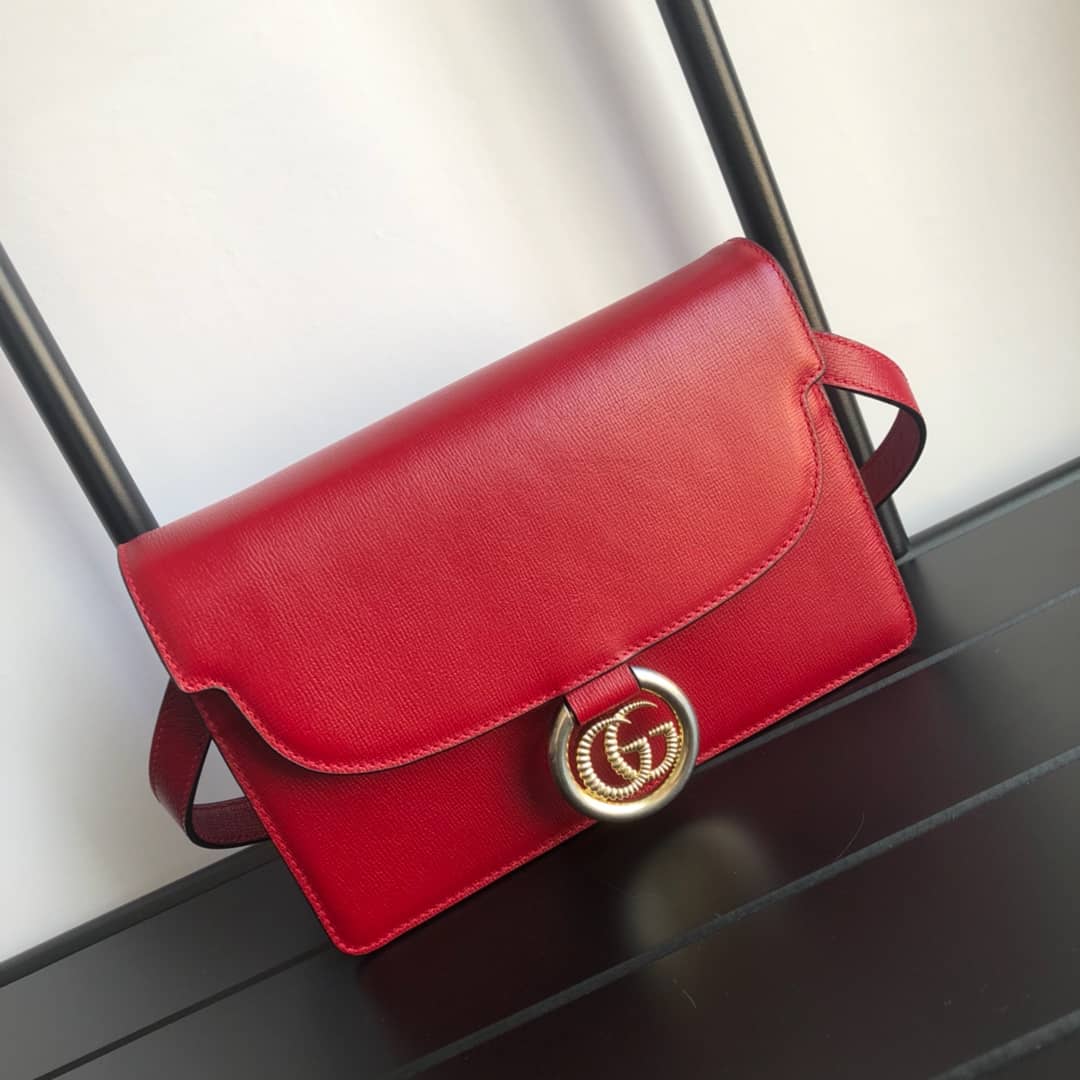 Gucci GG Ring Torchon Leather Shoulder Bag Replica Red 589474