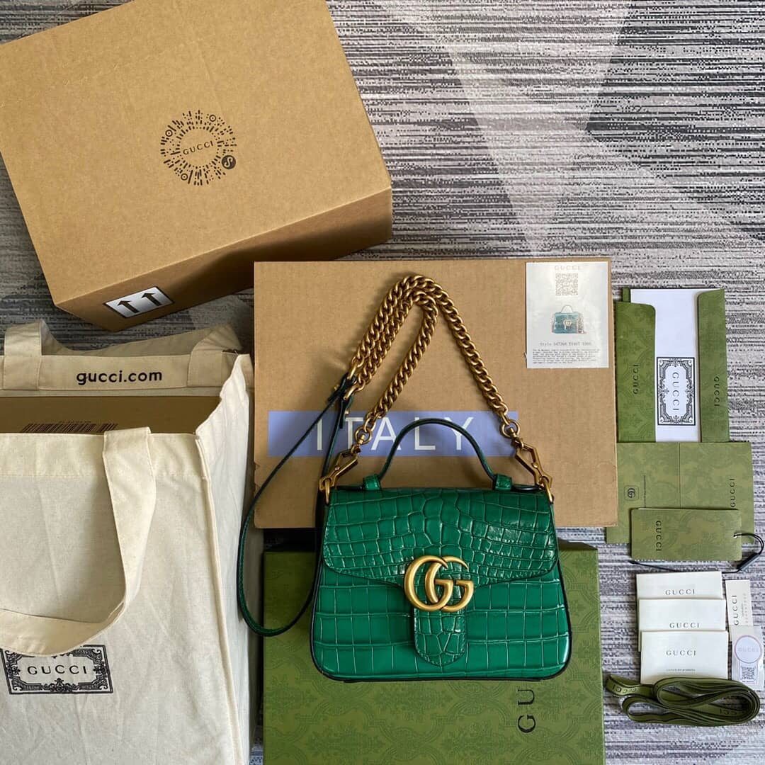Gucci GG Marmont Mini Leather Top Handle Bag Replica Green 547260
