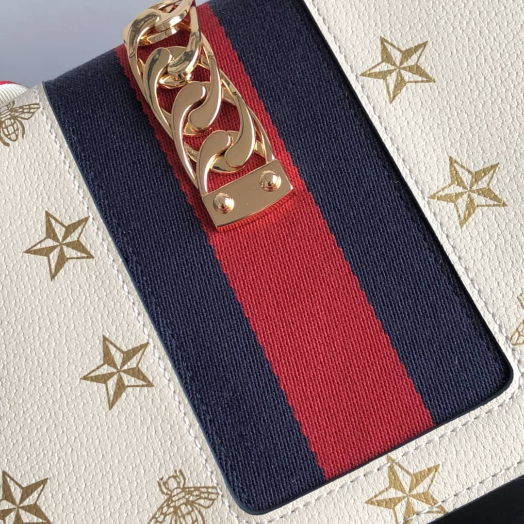 Gucci Sylvie Small Leather Shoulder Bag Replica White 524405