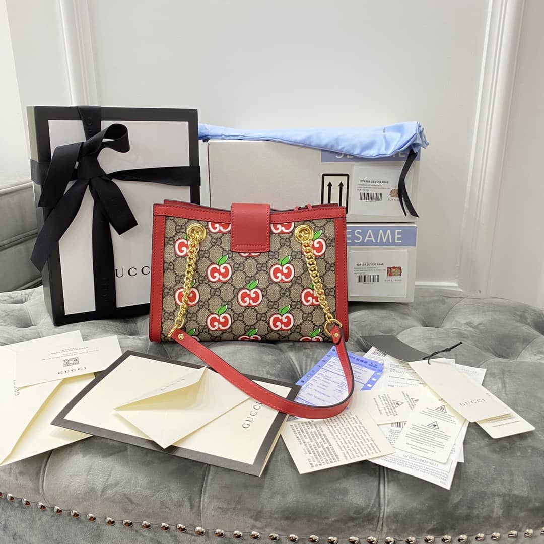 Gucci Padlock Small GG Supreme Canvas Shoulder Bag Replica Red 498156