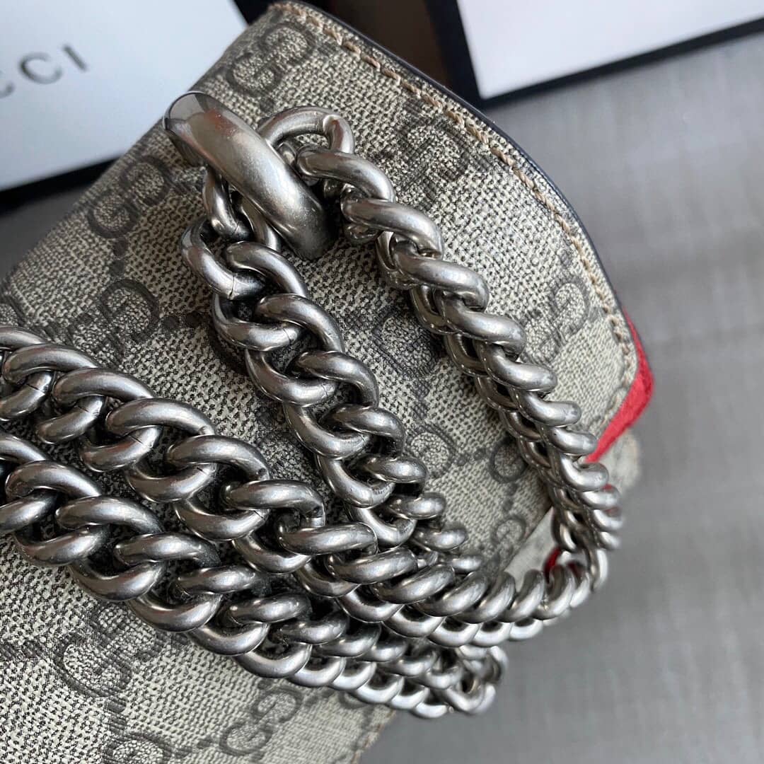 Gucci Dionysus Dupe GG Supreme Dionysus Chain Replica Shoulder Bag Gray Red 400249