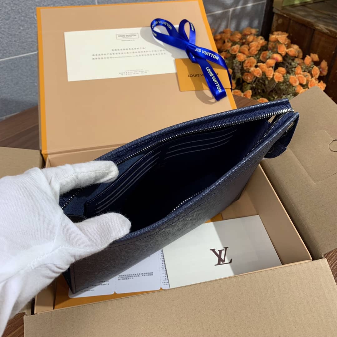 Louis Vuitton Pochette Voyage MM Taiga Leather Replica Handbag Blue M30677